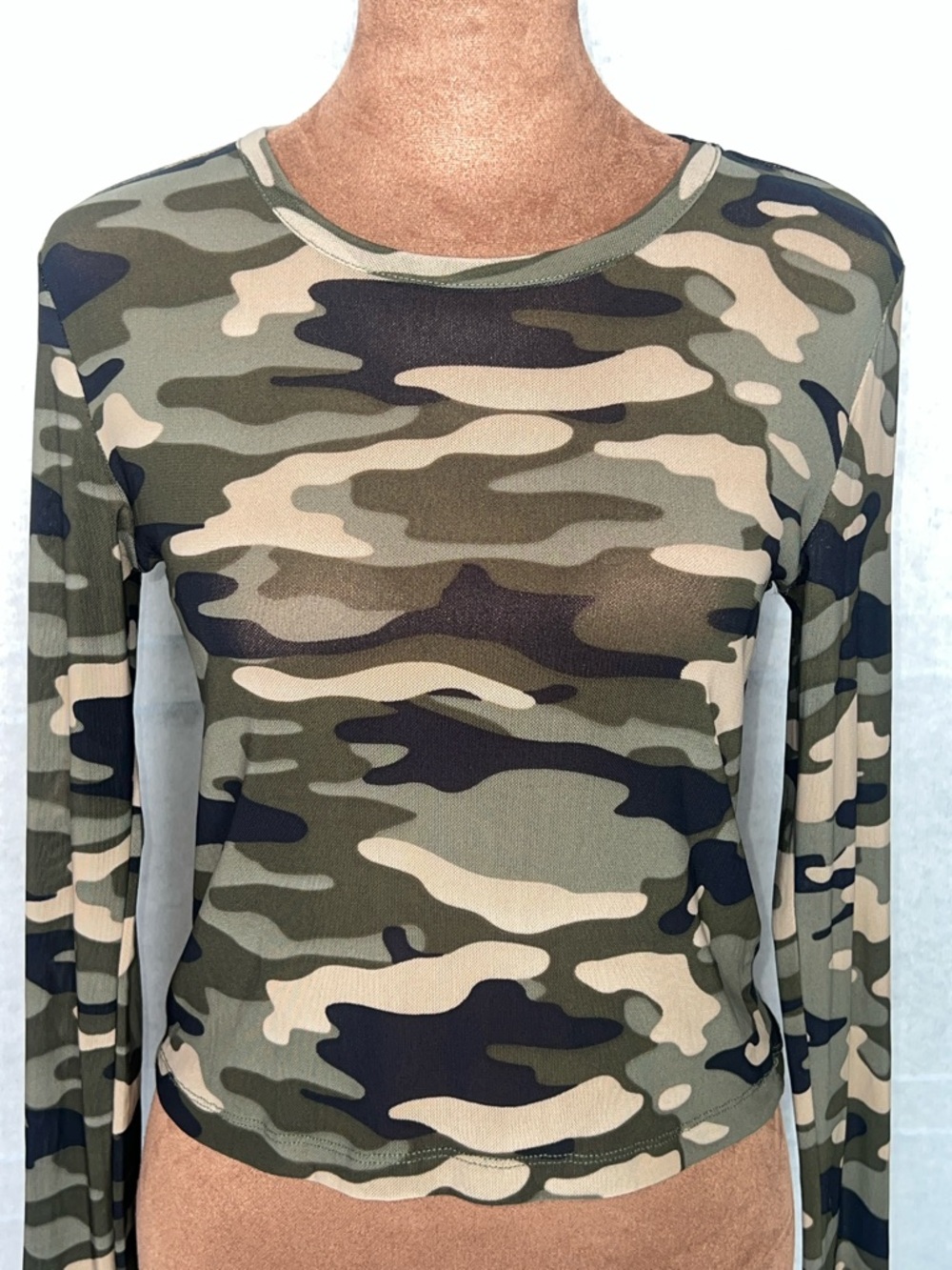True Religion Green and Khaki Camouflage Crop Blouse